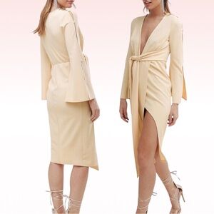 Nwt ASOS Beige Kimono Button Plunge Midi Dress (Sz 6)